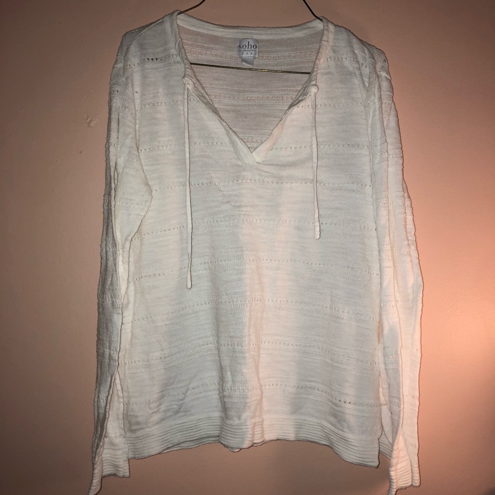 2/$25: NY&Co White Sheer Knit Pullover Hoodie